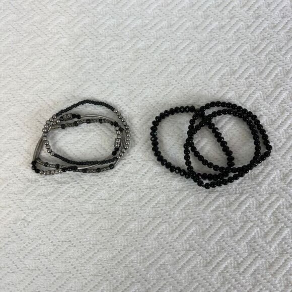 Vintage Lot Black Silver Tone Beaded Layered Statement Bracelets Boho Grunge - Picture 5 of 9